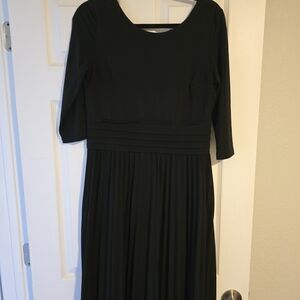 Women’s Black Midi Dress with Pleated Skirt